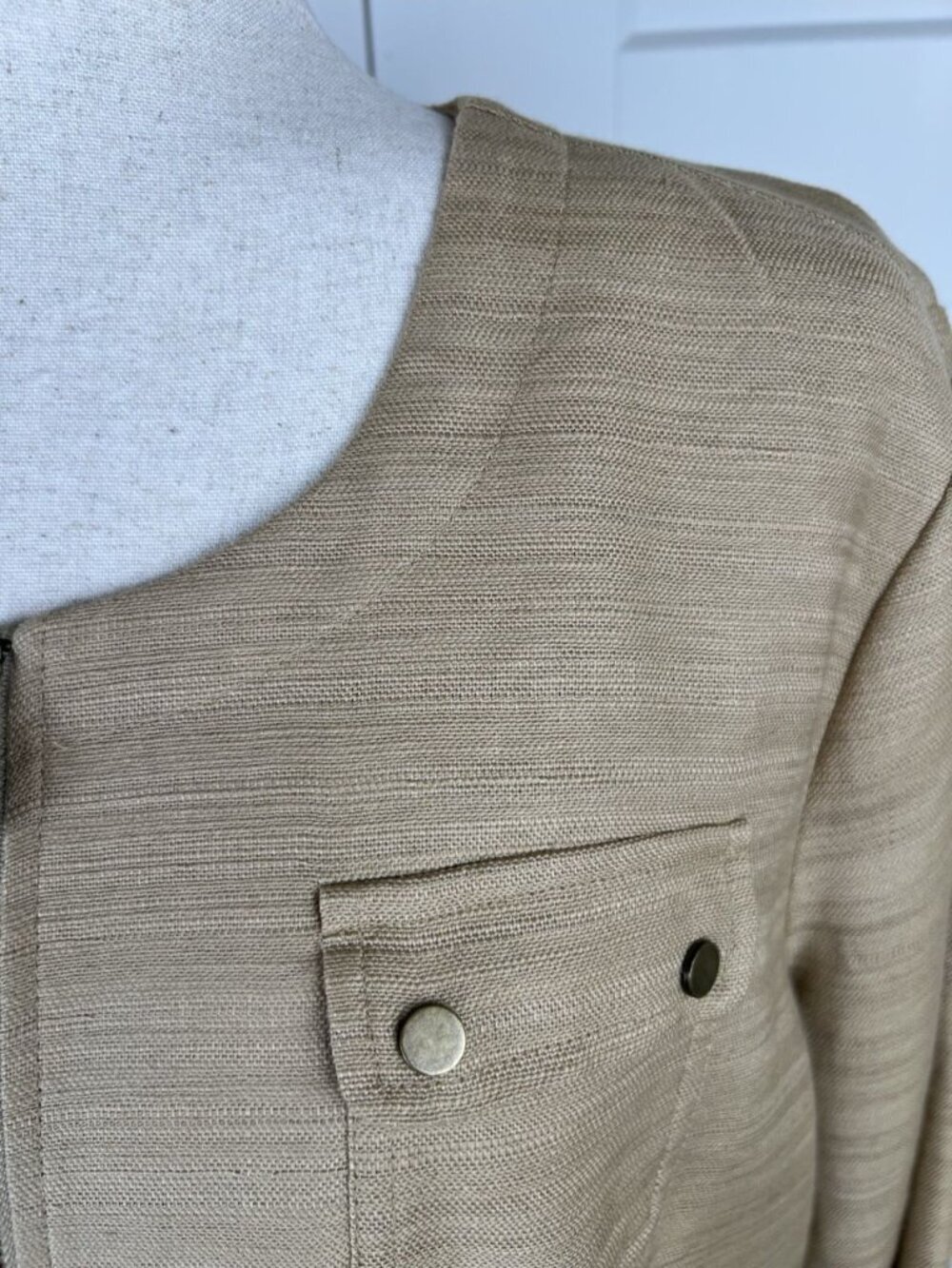 Dana Buchman Jacket Womens 16 Maize Cotton Linen Zip Utility Safari Lined - Picture 4 of 9